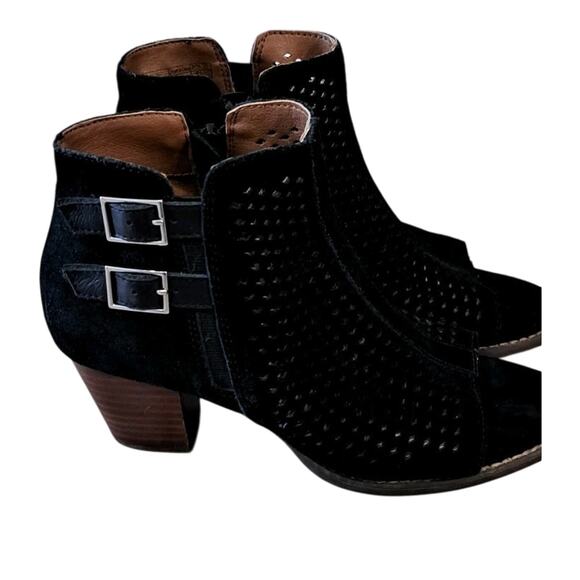 Vionic Women's Chryssa Open Toe Suede Heeled Ankle Booties Boots 6 Black Zip - Picture 2 of 9